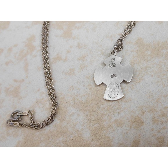 Vintage Sterling 4 Way Saints Cross Charm Pendant Necklace 18 Inch - Picture 5 of 6